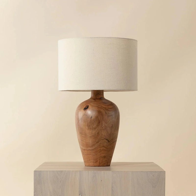 Noboli Table Lamp with Acacia Wood Base and Linen Shade