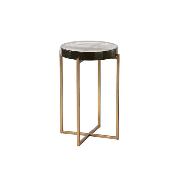 Sheena End Table With Antique Brass Base And Glass Top