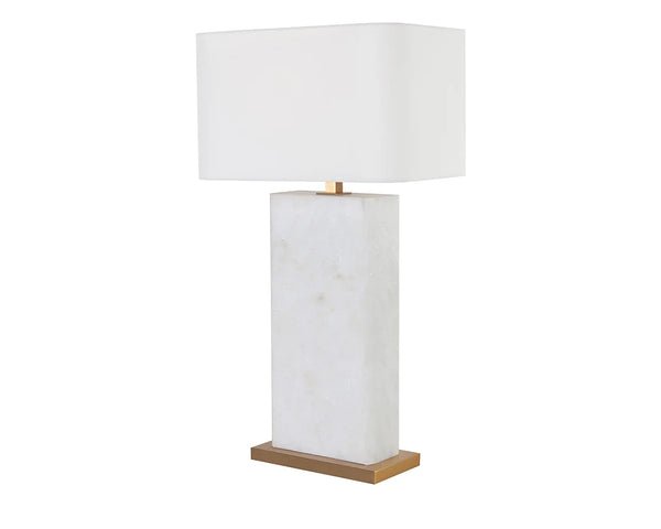 Rovira Table Lamp With Alabaster Base And Linen Shade