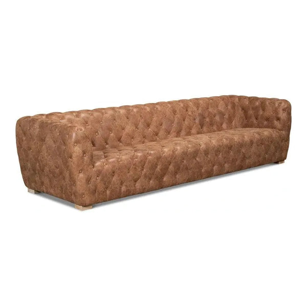 112" Long Tufted Leather Stanley Sofa Tan