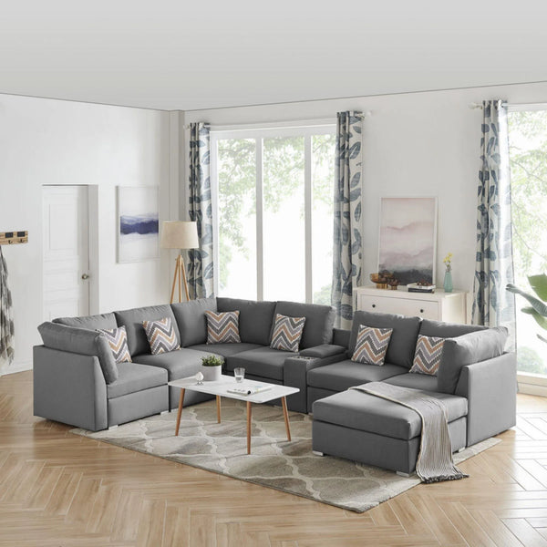 113" Wide and 67" Deep Durable PolyesterBrickell Sectional Gray Sectionals LOOMLAN By Zuo Modern