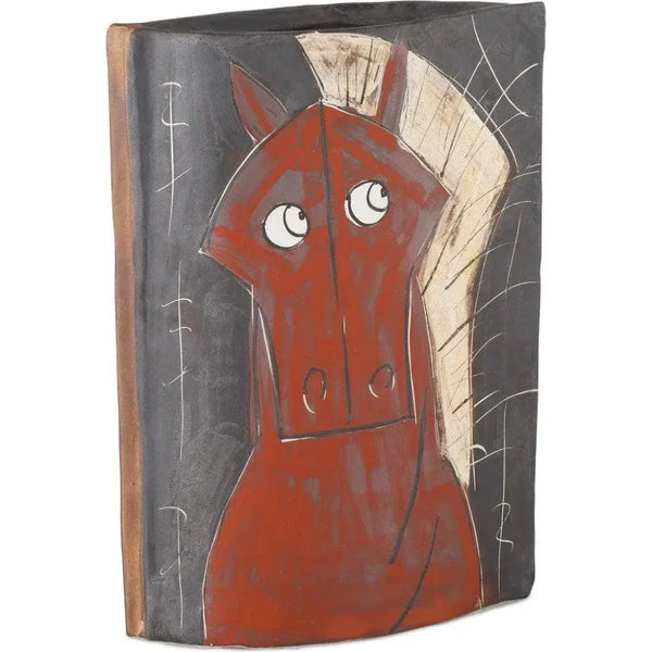 11.25 in. Artistic Horse Porcelain Red Vase - LOOMLAN - Currey & Co - Vases & Jars