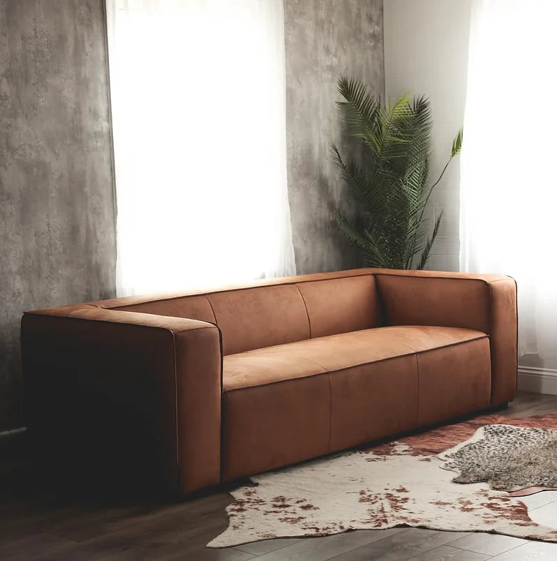 Contemporary Leather Club Sofa 100" Wide