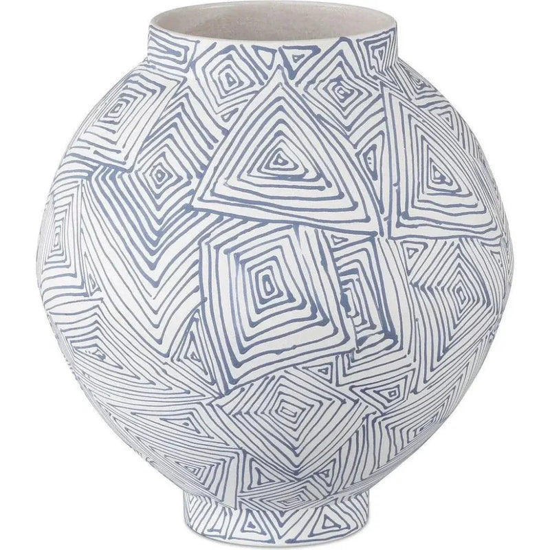 12 in. Zag Porcelain Blue Vase - LOOMLAN - Currey & Co - Vases & Jars