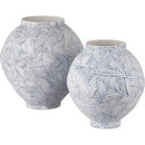 12 in. Zag Porcelain Blue Vase - LOOMLAN - Currey & Co - Vases & Jars