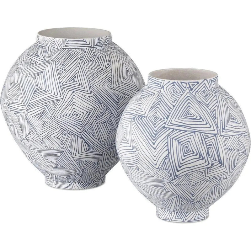 12 in. Zag Porcelain Blue Vase - LOOMLAN - Currey & Co - Vases & Jars
