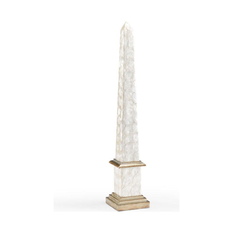 Pearl Pylon White Obelisk Gold Accent Sculpture