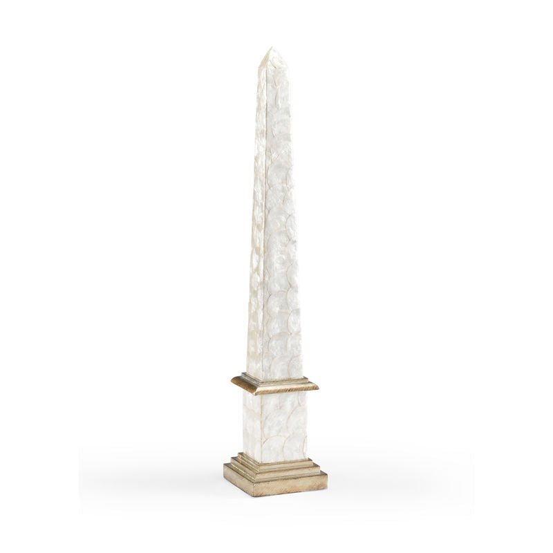 Pearl Pylon White Obelisk Gold Accent Sculpture