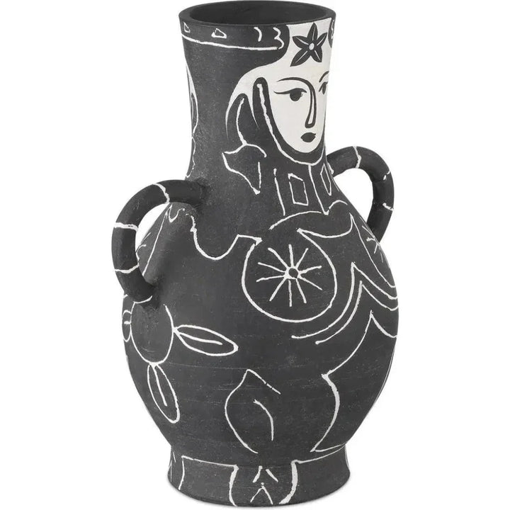 13.5 in. Saint - Paul - de - Vence Terracotta Black Vase - LOOMLAN - Currey & Co - Vases & Jars