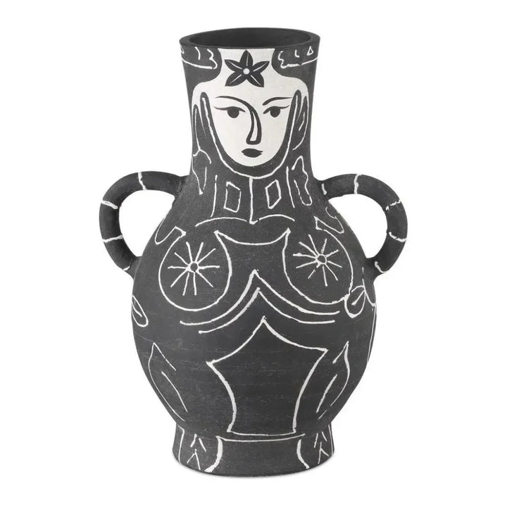 13.5 in. Saint - Paul - de - Vence Terracotta Black Vase - LOOMLAN - Currey & Co - Vases & Jars