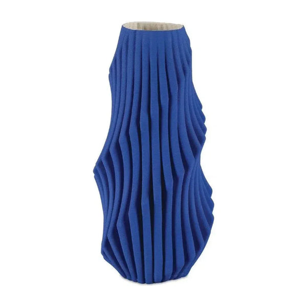 13.75 in. Pleat Porcelain Blue Vase - LOOMLAN - Currey & Co - Vases & Jars