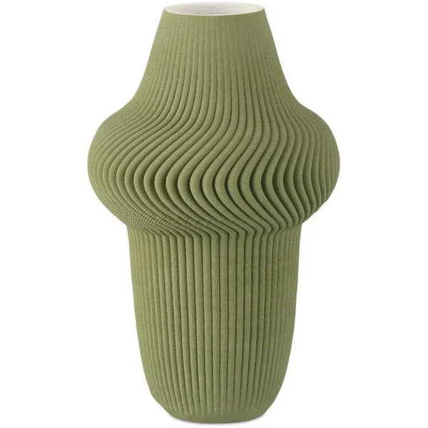 14.25 in. Plisse Porcelain Green Vase - LOOMLAN - Currey & Co - Vases & Jars