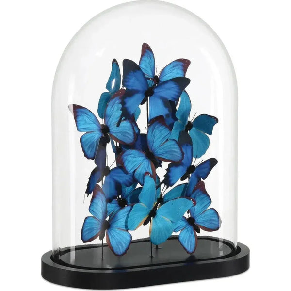 16" Rue de Bac Wood & Glass Blue Butterflies Sculpture - LOOMLAN - Currey & Co - Statues & Sculptures