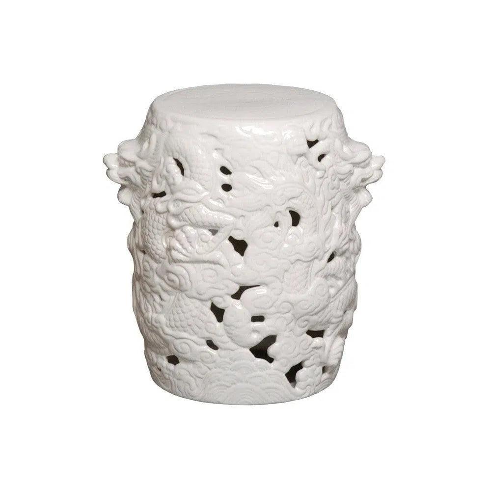 16 in. Dragon White Ceramic Outdoor Garden Stool - LOOMLAN - Emissary - Garden Stools