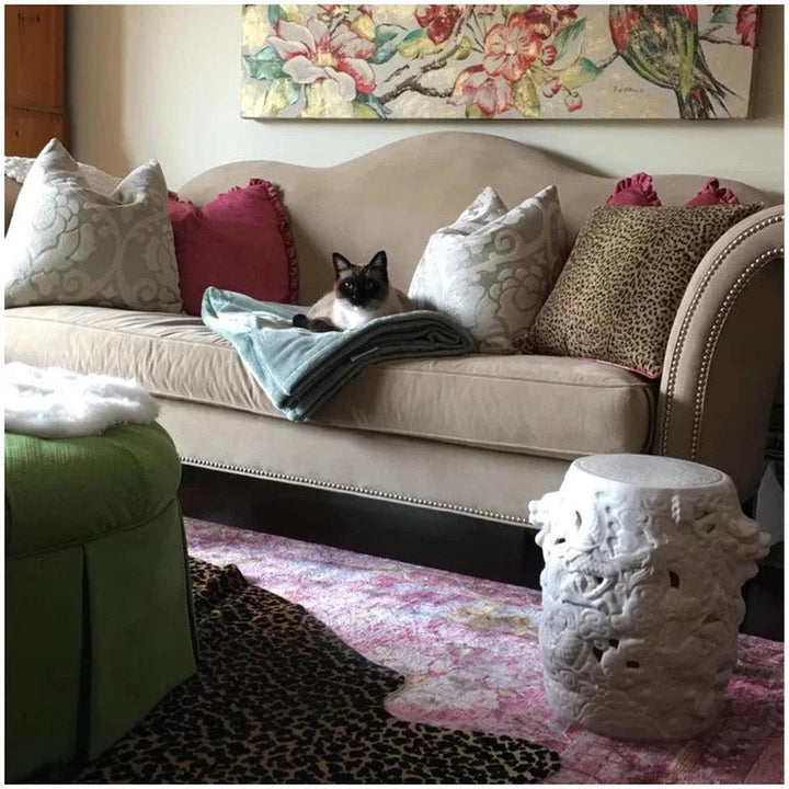 16 in. Dragon White Ceramic Outdoor Garden Stool-Garden Stools-Emissary-LOOMLAN