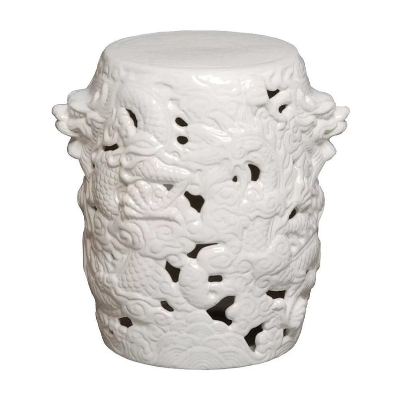 16 in. Dragon White Ceramic Outdoor Garden Stool