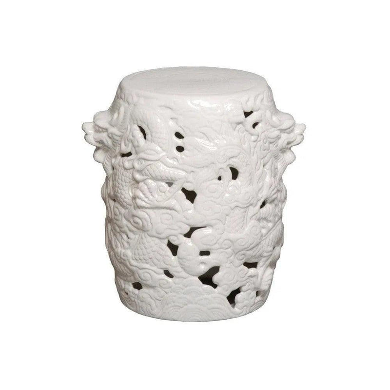 16 in. Dragon White Ceramic Outdoor Garden Stool