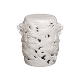 16 in. Dragon White Ceramic Garden Stool Outdoor-Outdoor Stools-Emissary-LOOMLAN