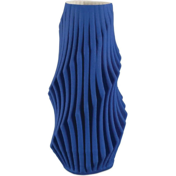 16.74 in. Pleat Porcelain Blue Vase - LOOMLAN - Currey & Co - Vases & Jars