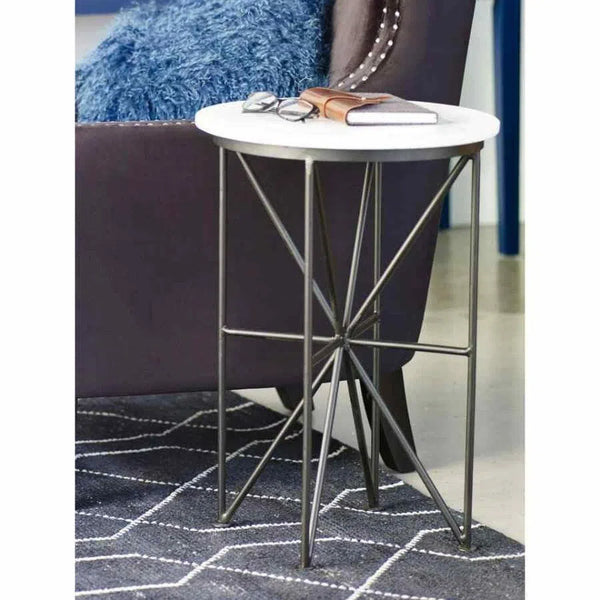 17 Inch Marble Accent Table White Contemporary Side Tables LOOMLAN By Moe's Home