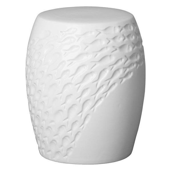 17 in. Fish Ceramic Garden Stool Side Table Outdoor-Outdoor Stools-Emissary-White-LOOMLAN