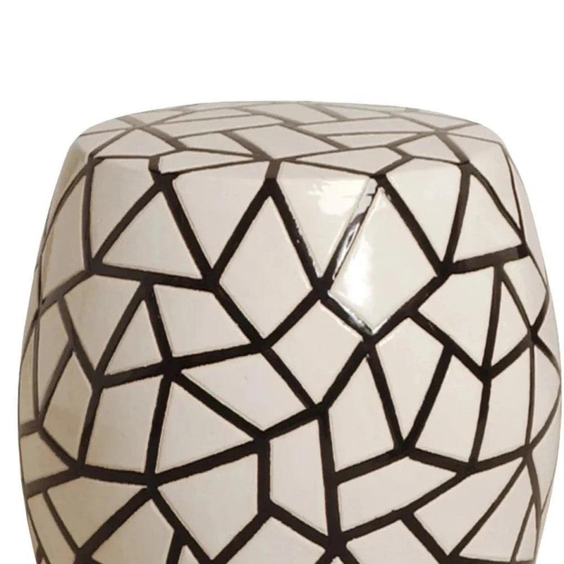 17 in. Ice Ray Black & White Ceramic Garden Stool