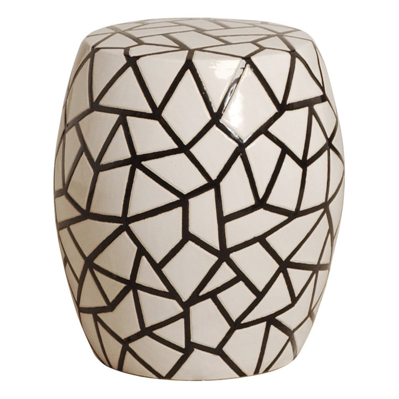 17 in. Ice Ray Black and White Ceramic Garden Stool-Outdoor Stools-Emissary-LOOMLAN