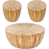 18" Round Solid Wood Drum End Accent Table Rustic Sunburst Side Tables LOOMLAN By LOOMLAN