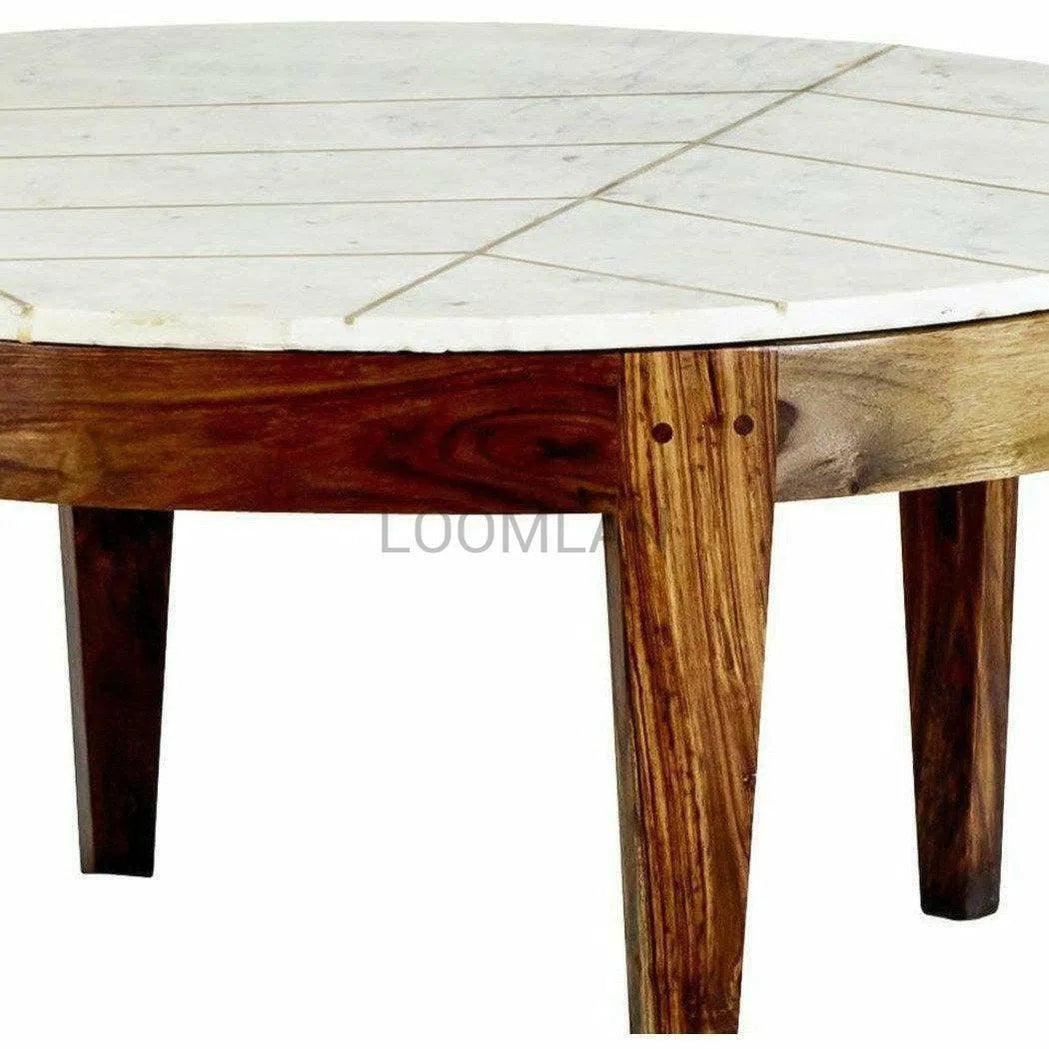 18" Round Wood and Marble Top Side Table