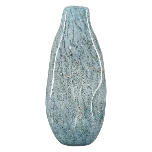 18 in, Tyne Blue Glass Vase - LOOMLAN - Currey & Co - Vases & Jars