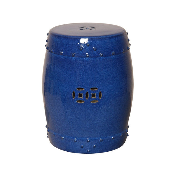 18 in. Drum Ceramic Garden Stool Side Table Outdoor-Outdoor Stools-Emissary-Blue-LOOMLAN