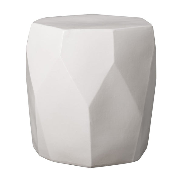 18 in. Facet Ceramic Garden Stool Side Table-Outdoor Stools-Emissary-White-LOOMLAN
