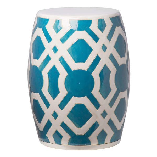 18 in. Labyrinth Ceramic Garden Stool Outdoor-Outdoor Stools-Emissary-Turquoise-LOOMLAN