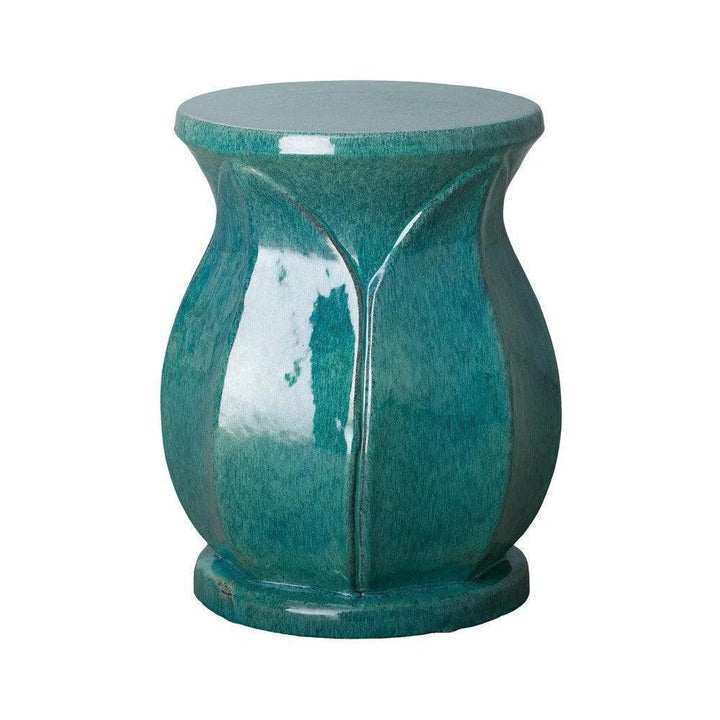18 in. Lotus Ceramic Outdoor Garden Stool-Garden Stools-Emissary-Teal-LOOMLAN