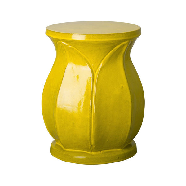 18 in. Lotus Ceramic Outdoor Garden Stool Side Table-Outdoor Stools-Emissary-Mustard Yellow-LOOMLAN