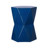 18 in. Matrix Hexagon Ceramic Garden Stool Outdoor Decor-Outdoor Stools-Emissary-Blue-LOOMLAN
