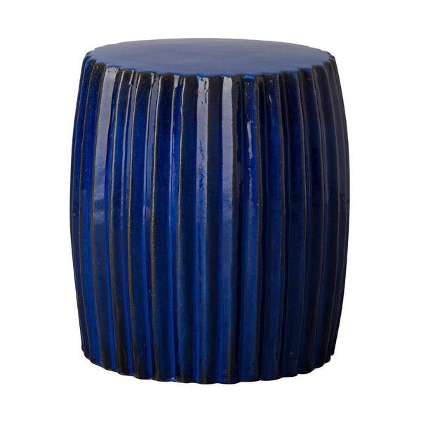 18 in. Pleated Ceramic Outdoor Garden Stool Side Table-Outdoor Stools-Emissary-Blue-LOOMLAN