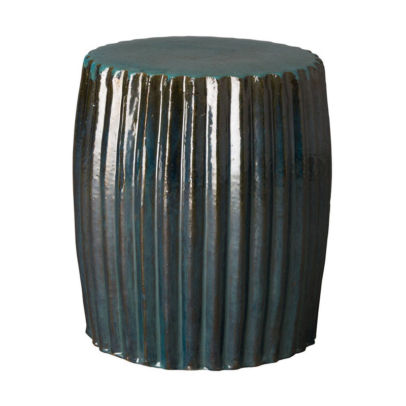 18 in. Pleated Ceramic Outdoor Garden Stool Side Table-Outdoor Stools-Emissary-Turquoise-LOOMLAN