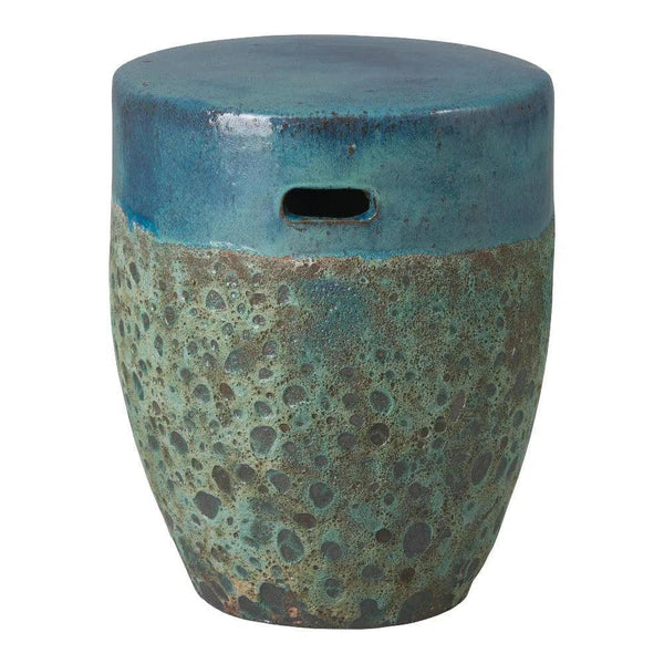 18 in. Round Reef Teal Ceramic Outdoor Garden Stool