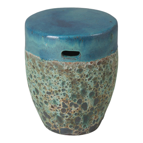 18 in. Round Reef Teal Ceramic Garden Stool Outdoor Decor-Outdoor Stools-Emissary-LOOMLAN