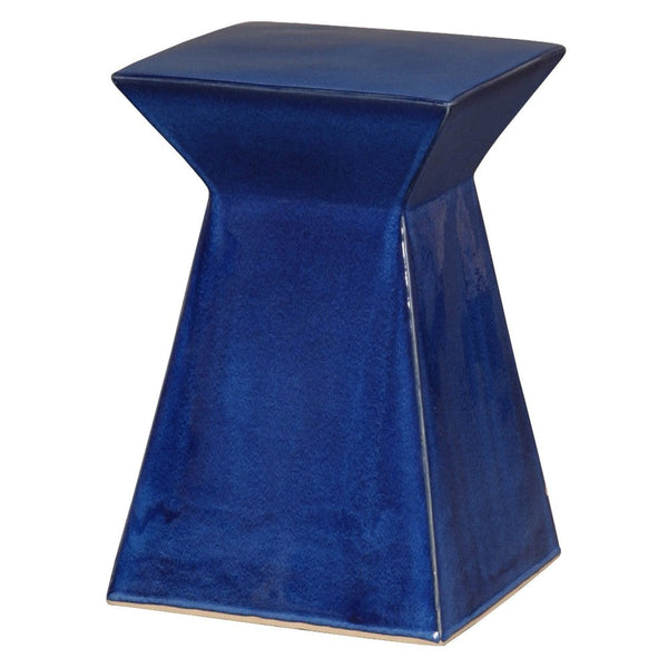 18 in. Upright Ceramic Outdoor Garden Stool Side Table-Outdoor Stools-Emissary-Blue-LOOMLAN