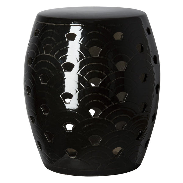18 in. Wave Ceramic Garden Stool Side Table Outdoor-Outdoor Stools-Emissary-Black-LOOMLAN