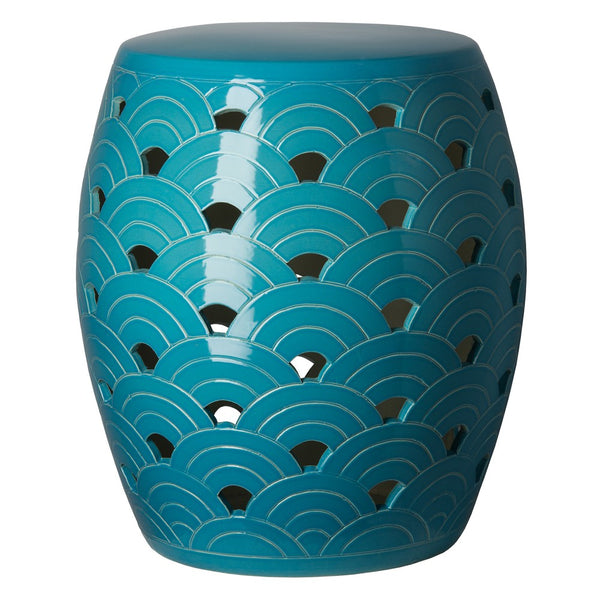 18 in. Wave Ceramic Garden Stool Side Table Outdoor-Outdoor Stools-Emissary-Turquoise-LOOMLAN