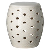 18 in. Wave Ceramic Garden Stool Side Table Outdoor-Outdoor Stools-Emissary-White-LOOMLAN