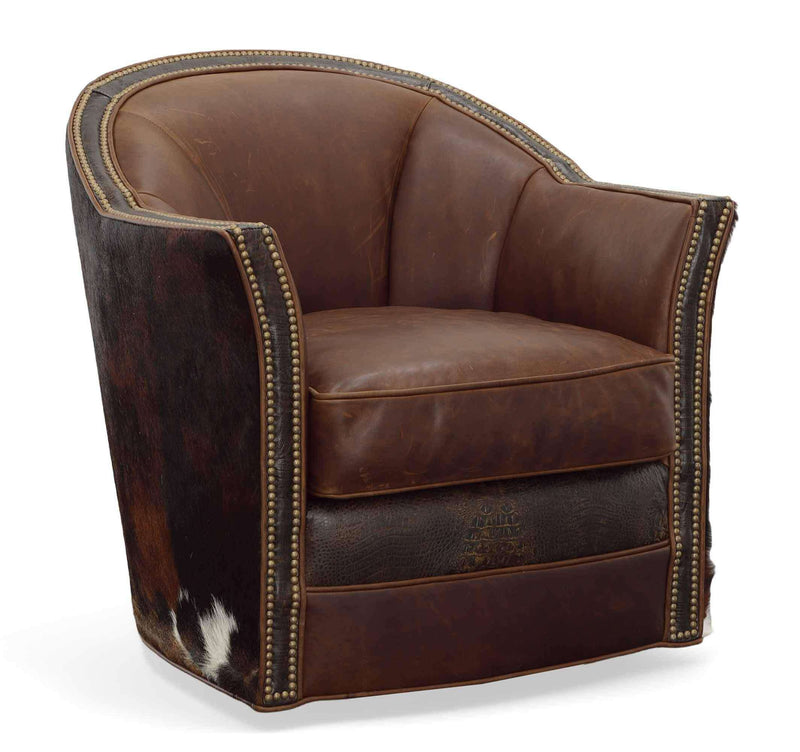 Texas Love Leather on Hide Western Swivel Club Chair