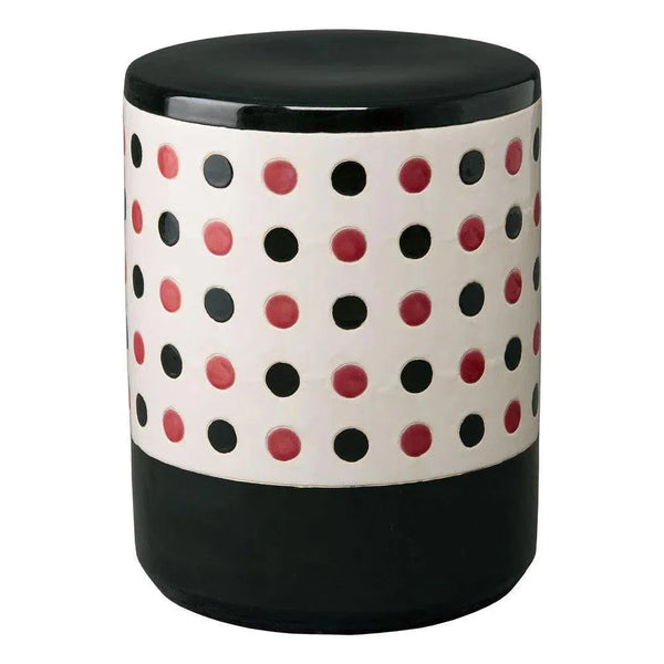 18.5 in. Polka Dot Ceramic Outdoor Garden Stool-Garden Stools-Emissary-Burgundy-LOOMLAN