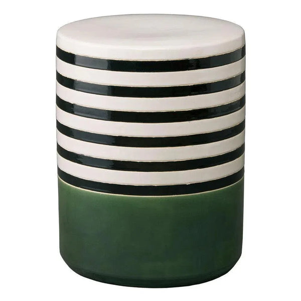 18.5 in. Stripe Ceramic Outdoor Garden Stool-Garden Stools-Emissary-Bay Green-LOOMLAN