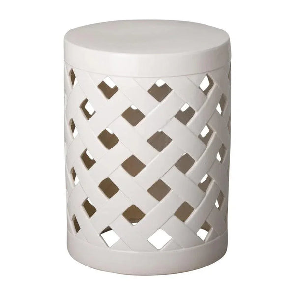19 in. Criss Cross Ceramic Outdoor Garden Stool-Garden Stools-Emissary-LOOMLAN