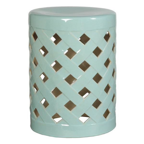 19 in. Criss Cross Ceramic White Garden Stool Outdoor-Outdoor Stools-Emissary-Turquoise-LOOMLAN
