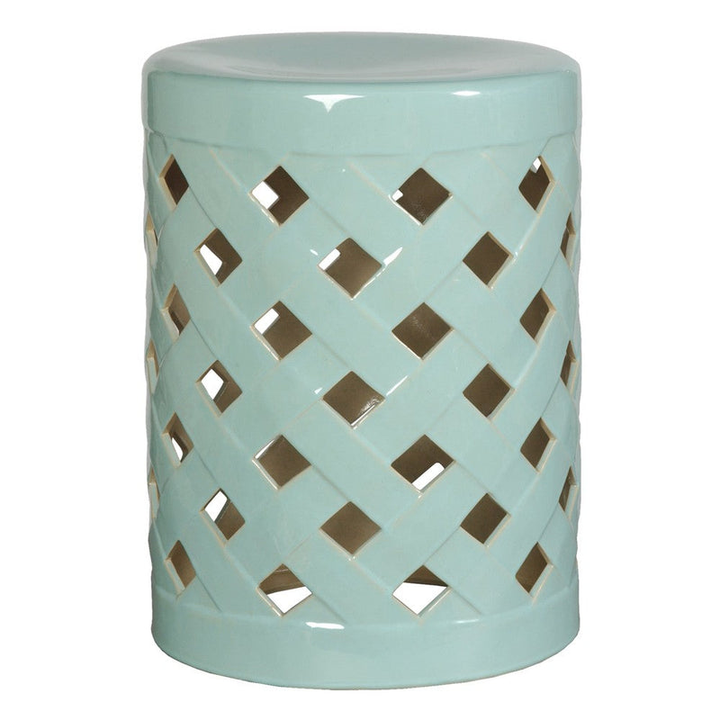 19 in. Criss Cross Ceramic White Garden Stool Outdoor-Outdoor Stools-Emissary-Turquoise-LOOMLAN